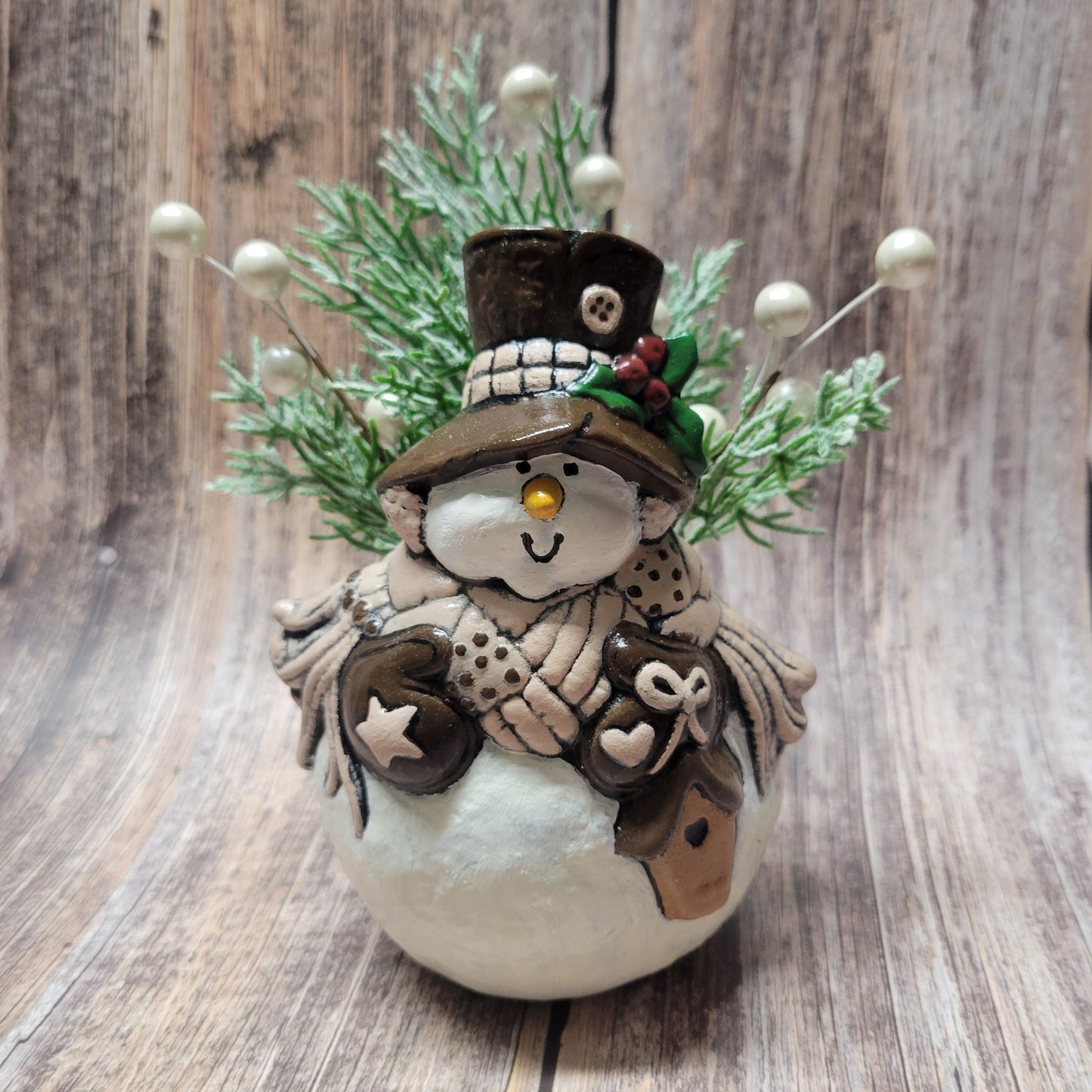 Pink Snowman with Greens